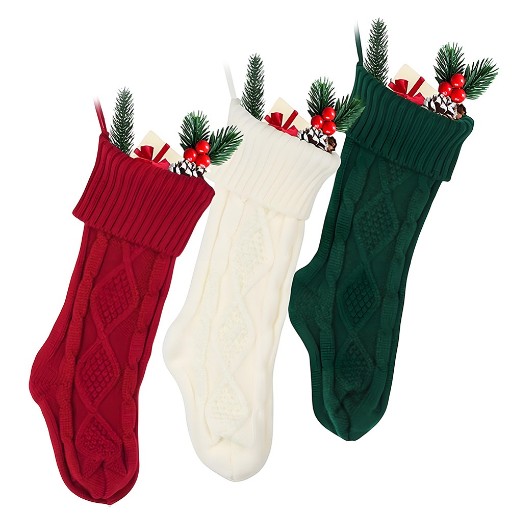 Christmas Stocking Hanging - 3Pcs 3 Colors Knitted Acrylic Fiber