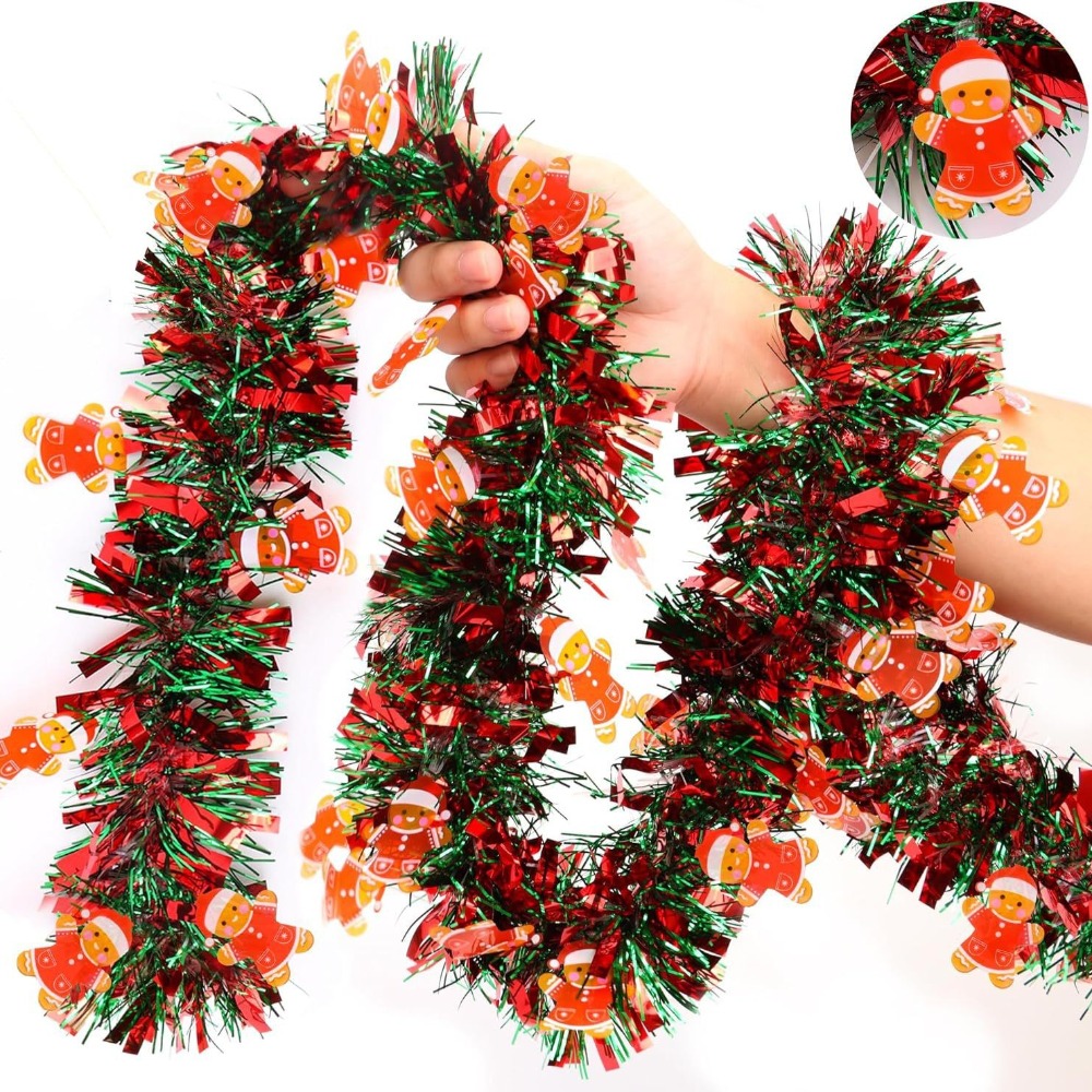 Tinsel Garland Decoration - Christmas Tinsel Garland Red Green Foil