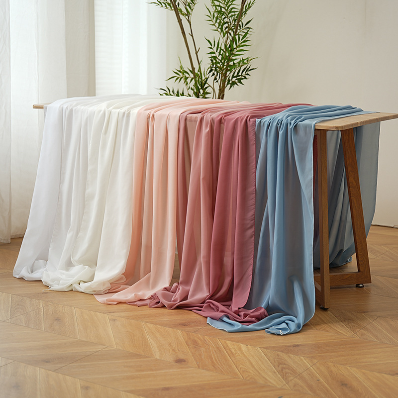Christmas Table Runner - Thickened chiffon table runner, solid color,