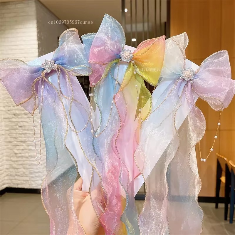 Ribbon Bow Gift - Rainbow Chiffon Bow Ribbon Hair Clips