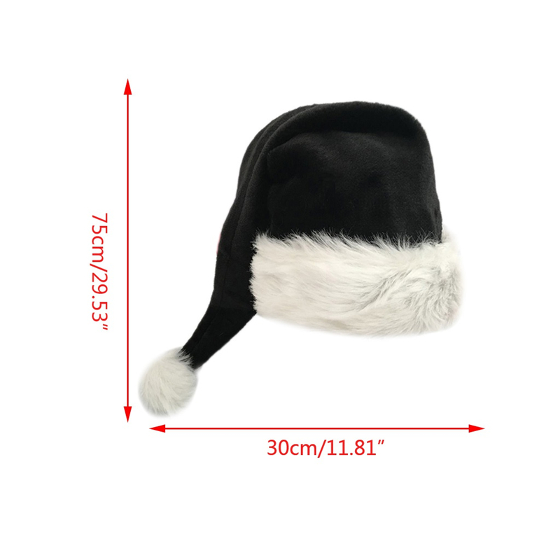 Santa Hat Plush - Plush Christmas Hat Black Unisex Xmas