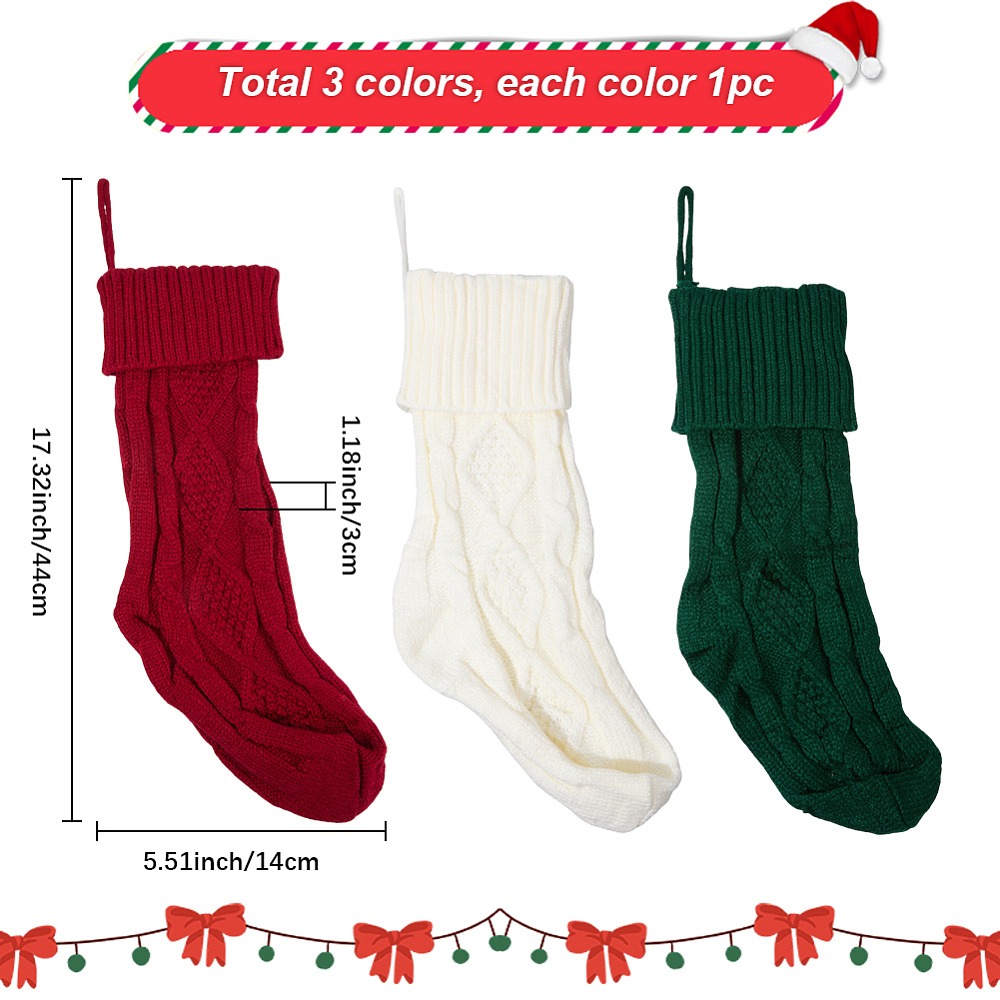 3Pcs 3 Colors Knitted Acrylic  - Christmas Stocking Hanging ulasan dan harga