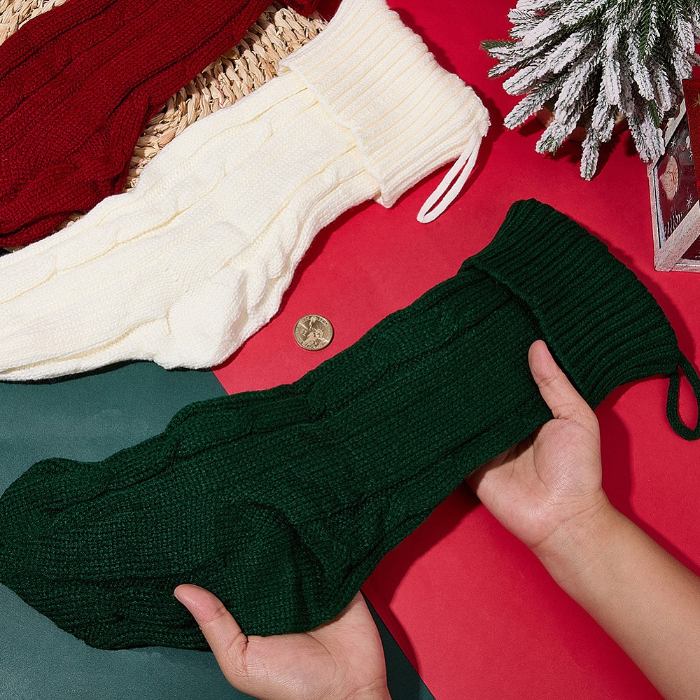 3Pcs 3 Colors Knitted Acrylic  - Christmas Stocking Hanging ulasan dan harga