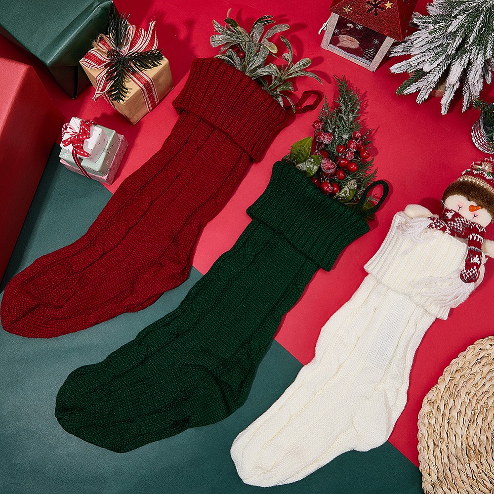 3Pcs 3 Colors Knitted Acrylic  - Christmas Stocking Hanging ulasan dan harga