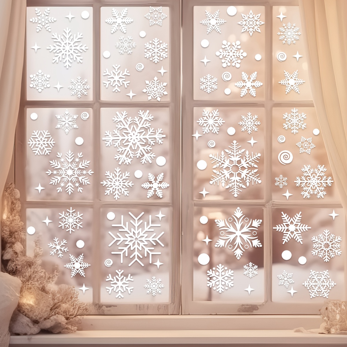 4 sheets Christmas Window Stic - Snowflake Window Decal ulasan dan harga