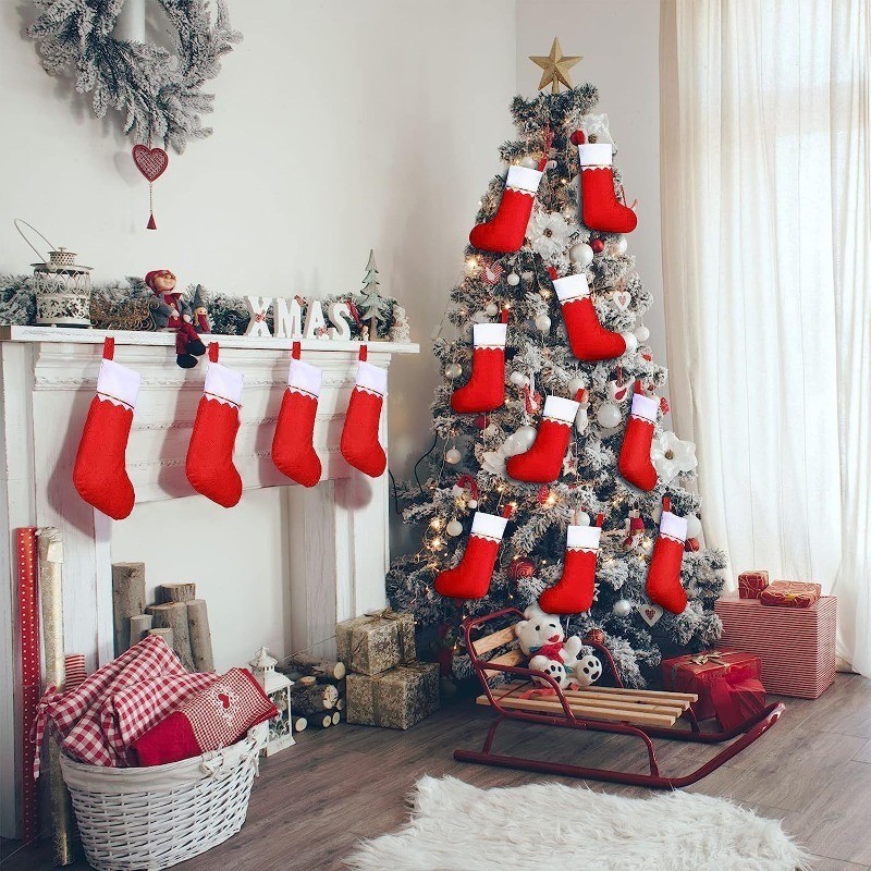 Double Sided Gold Trim Christm - Christmas Stocking Hanging ulasan dan harga