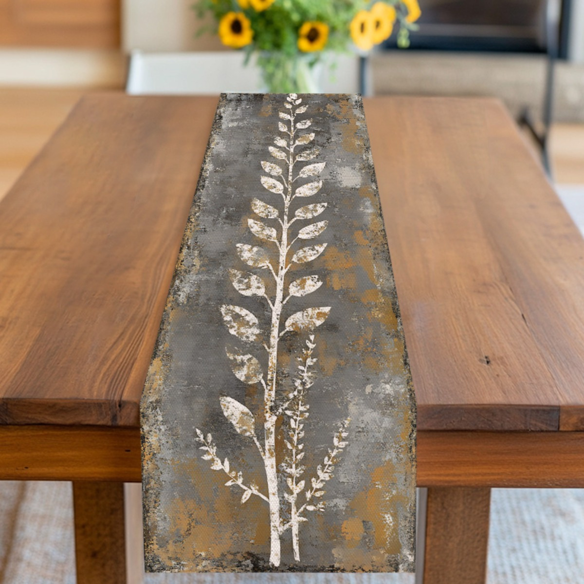 Vintage Gray White Leaves Tabl - Christmas Table Runner ulasan dan harga