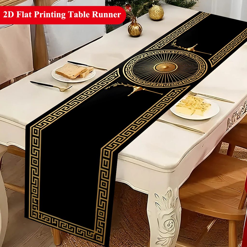 Elegant Gold Patterns Fine Bor - Christmas Table Runner ulasan dan harga