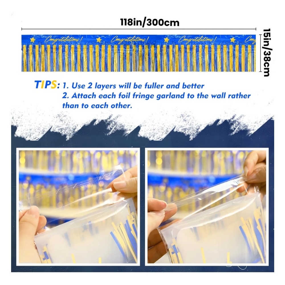 3Pcs Blue Gold Foil Fringe Gar - Tinsel Garland Decoration ulasan dan harga