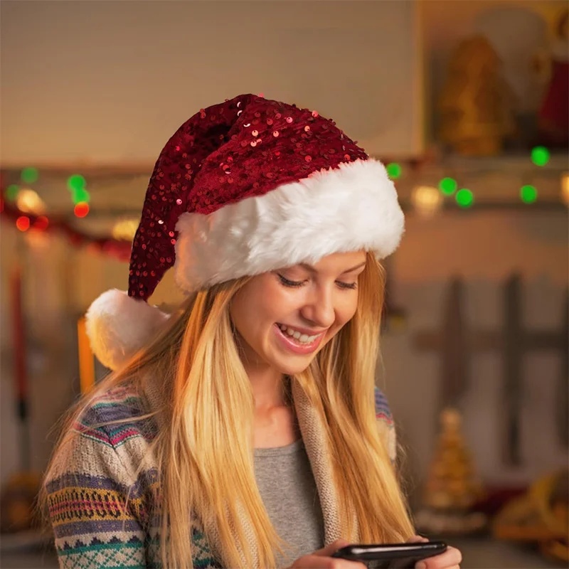 Double-Layer Sequin Christmas  - Santa Hat Plush ulasan dan harga