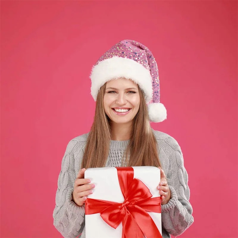 Double-Layer Sequin Christmas  - Santa Hat Plush ulasan dan harga