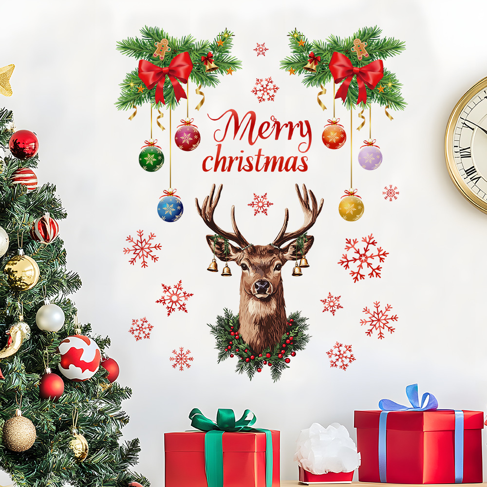 Christmas Snowflake Deer Head  - Snowflake Window Decal ulasan dan harga