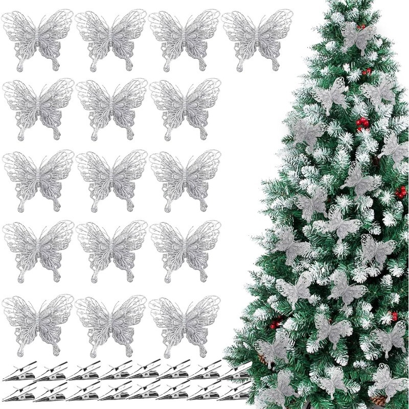 Silver Glitter Hollow Butterfl - Christmas Wreath Fake ulasan dan harga