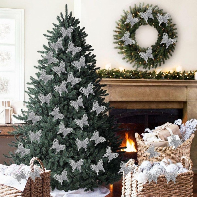 Silver Glitter Hollow Butterfl - Christmas Wreath Fake ulasan dan harga